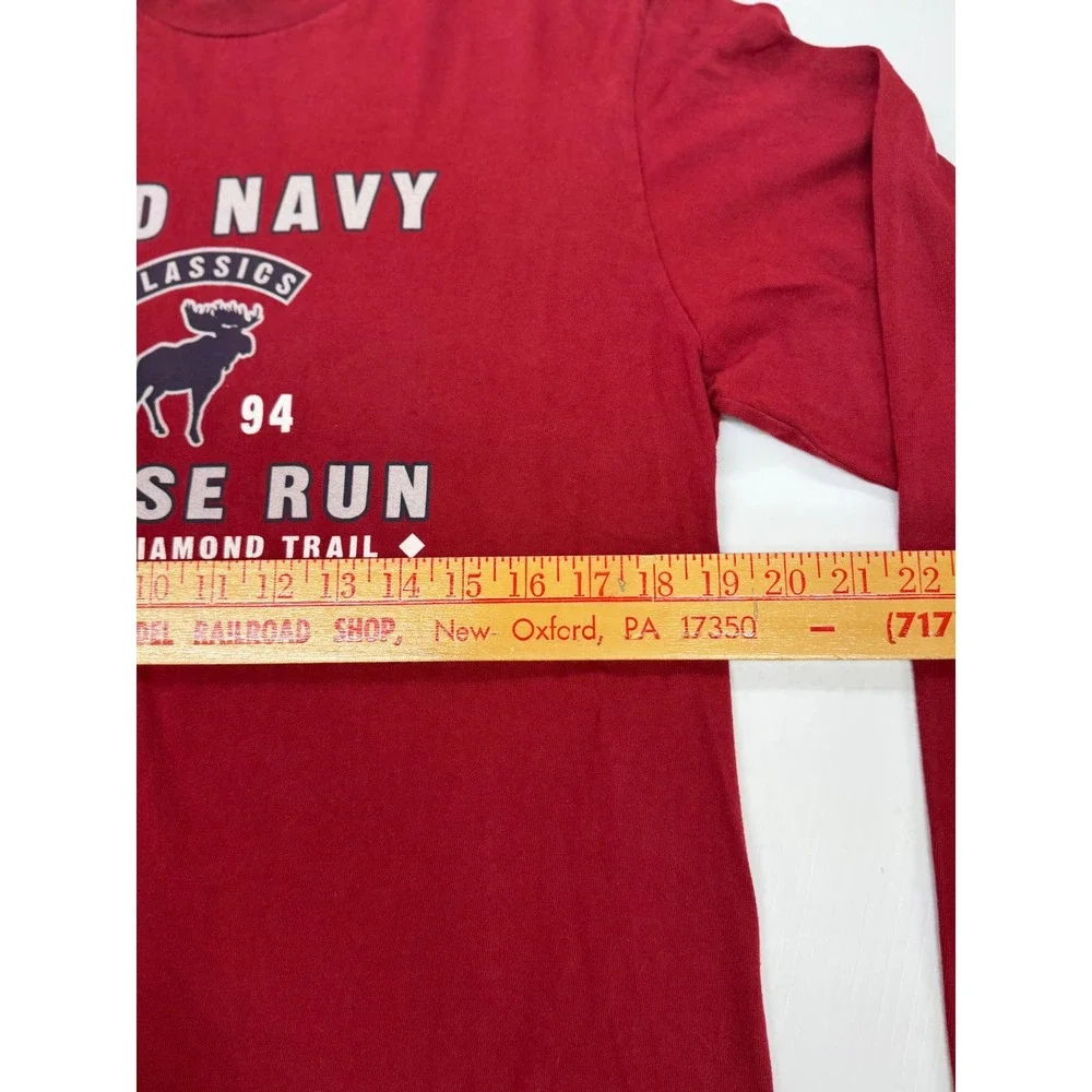 Old Navy Long Sleeve T-Shirt Maroon Moose Run Graphic Crew Neck Cotton Boys S